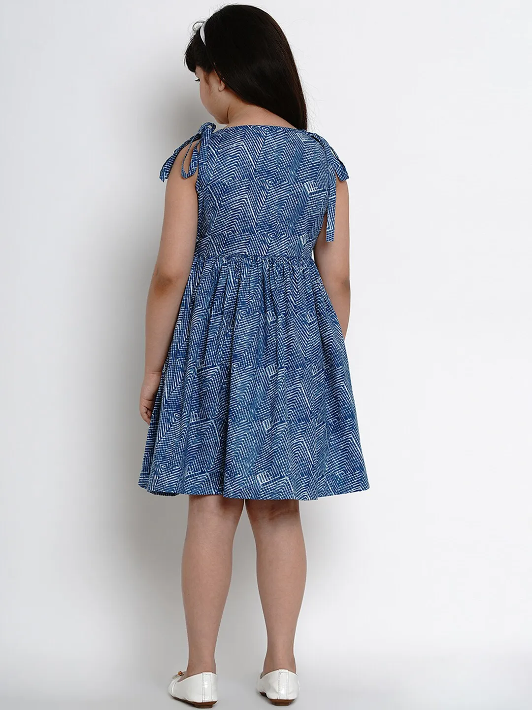 Girl's Blue Printed Fit And Flare Dress - Bitiya By Bhama