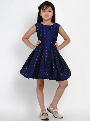 Girl's Navy Blue Woven Design A-Line Fit And Flare Dress - Bitiya By Bhama