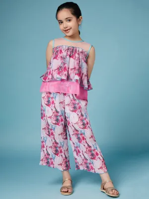 Girls Printed Sleeveless Top With Palazzos - Ps Peaches