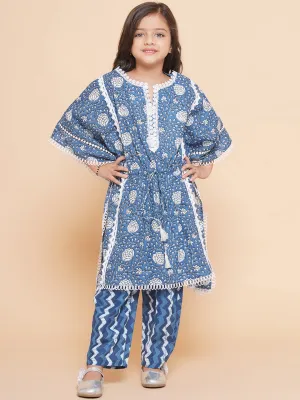 Girl's Printed V- Neck Kaftan Kurta With Palazzos - Bitiya By Bhama