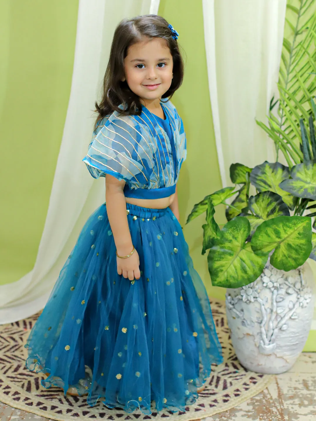 Girl's Silk Blue Lehenga Sets - Bownbee