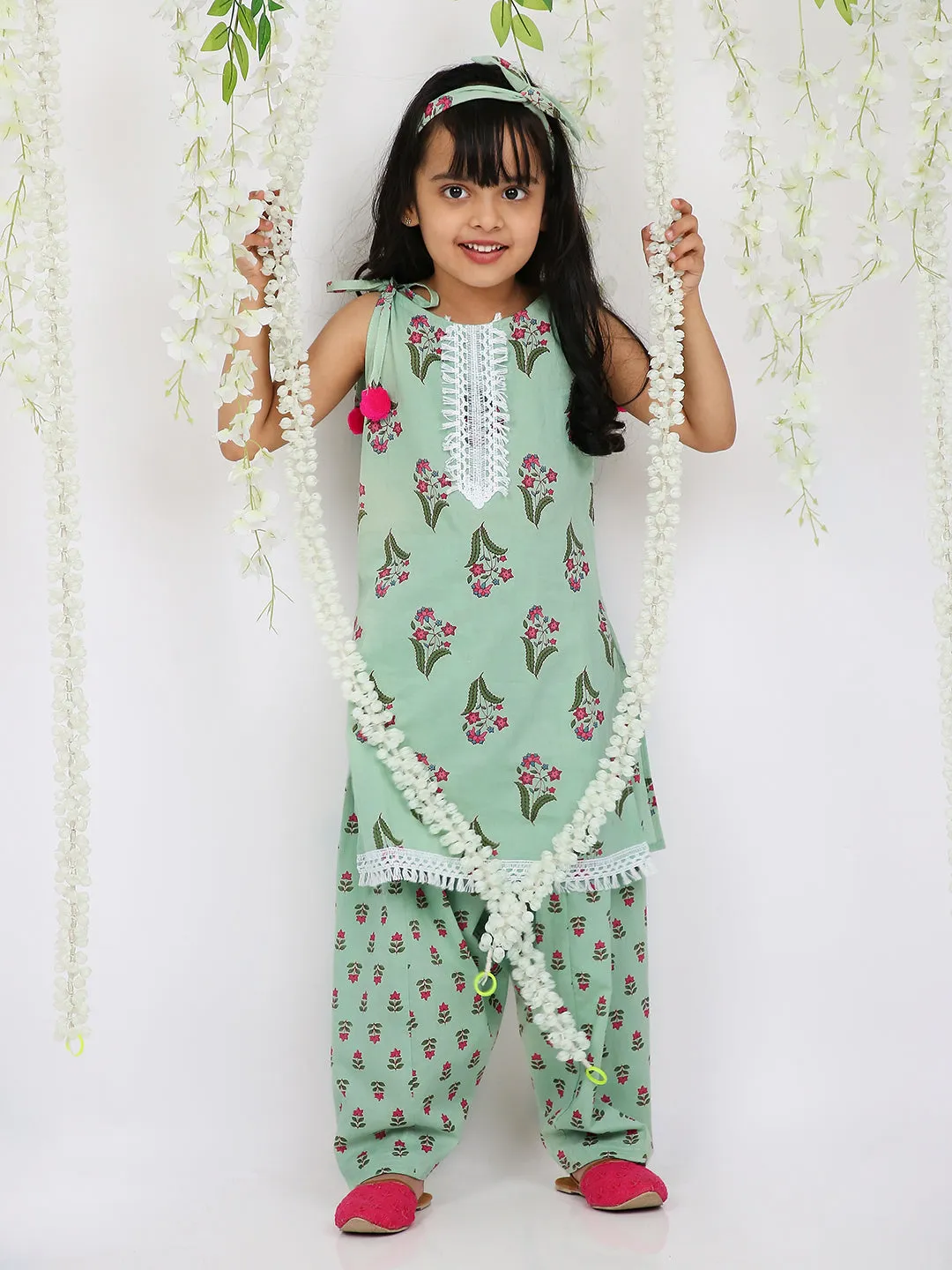 Girl's Summer Blossom kurti salwar with hair band - KID1 Girls