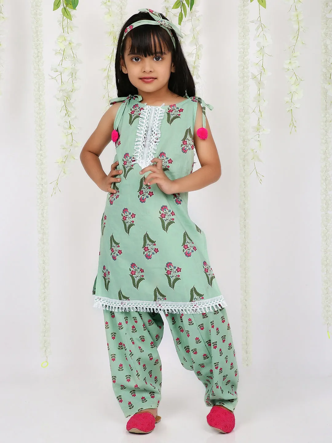 Girl's Summer Blossom kurti salwar with hair band - KID1 Girls