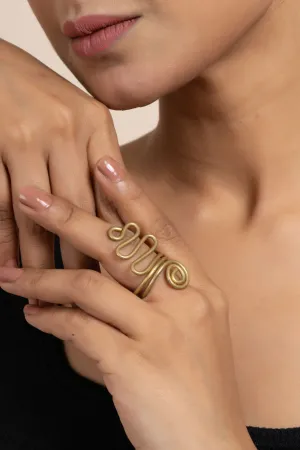 Handmade Adjustable Snake Dokra Brass Ring - Unique Intricate Design for Fashion Enthusiasts