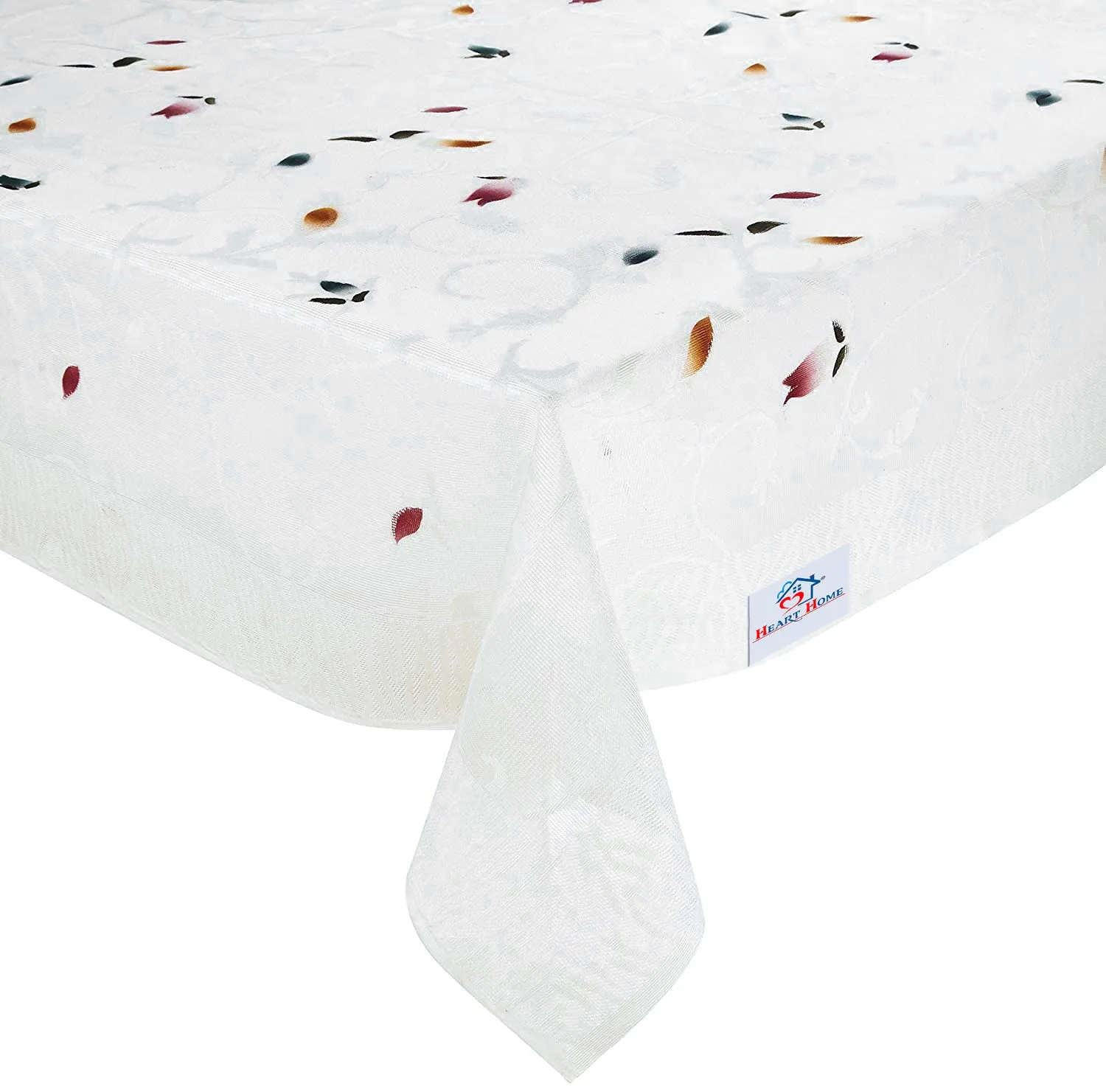 Heart Home Leaf Printed Home Decorative Luxurious 4 Seater Cotton Center Table Cover/Table Cloth, 40"x60" (White)-44HH022