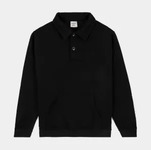 Jacquard Knit Polo Mens Long Sleeve Shirt (Black)