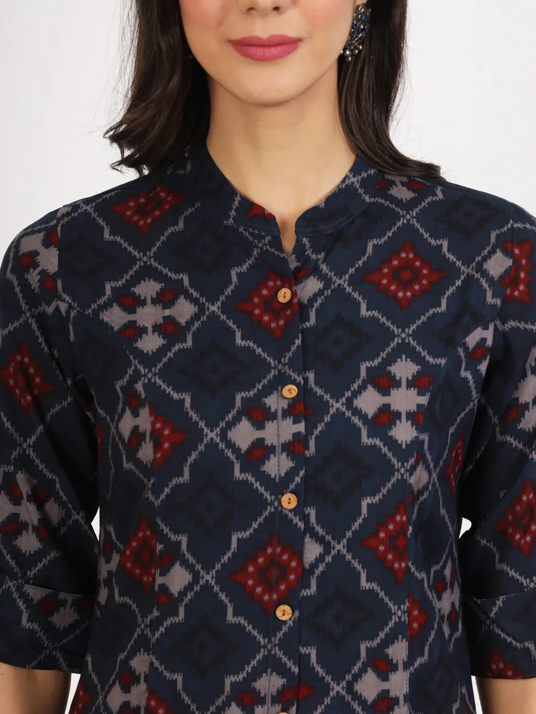 Jashvi Blue Geometric Printed Rayon Top