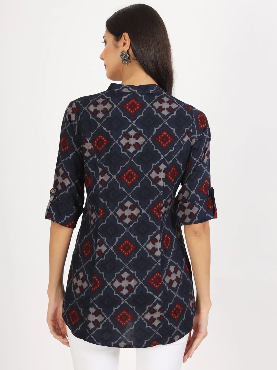 Jashvi Blue Geometric Printed Rayon Top