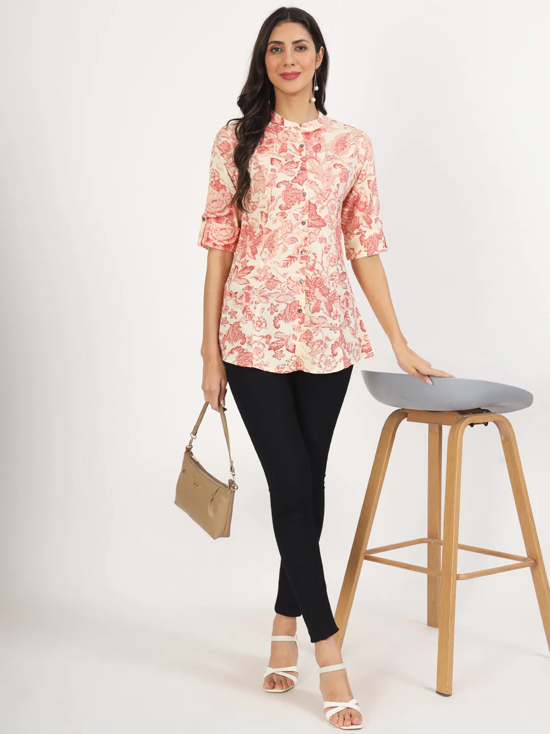 Jashvi Cream Floral Printed Rayon Top