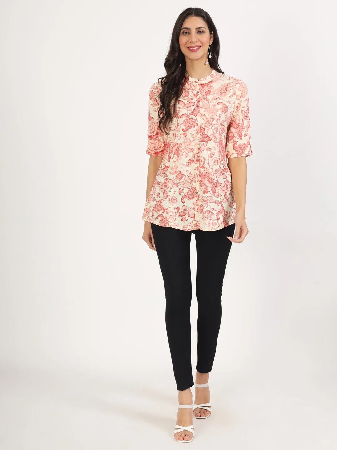 Jashvi Cream Floral Printed Rayon Top