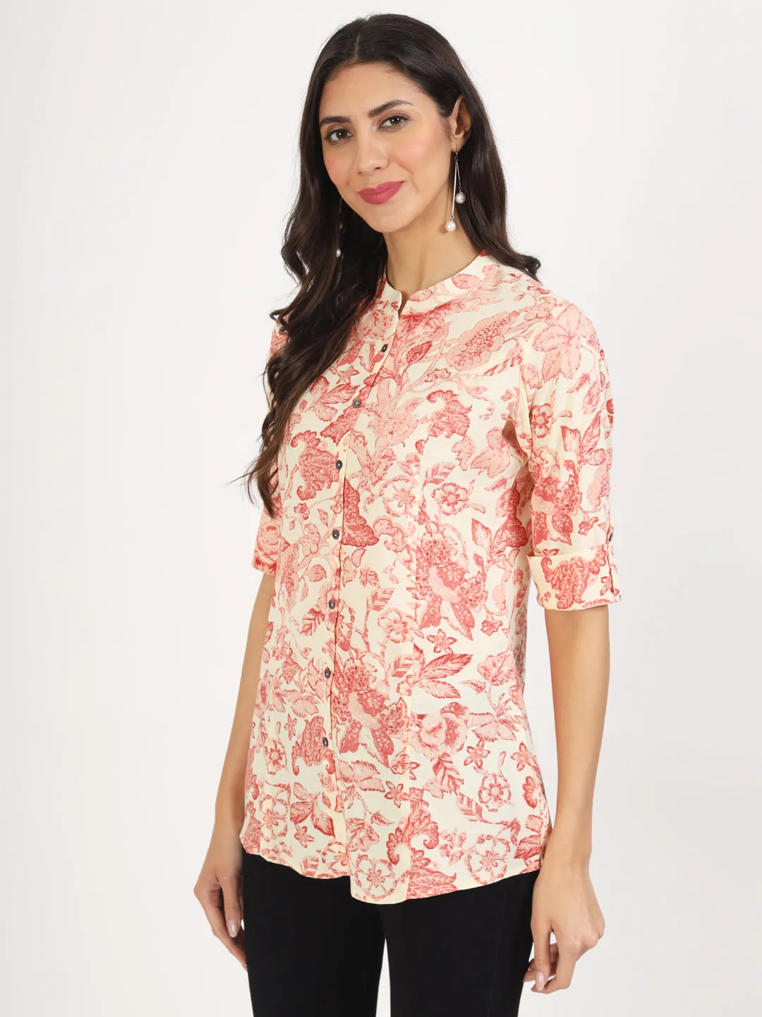 Jashvi Cream Floral Printed Rayon Top