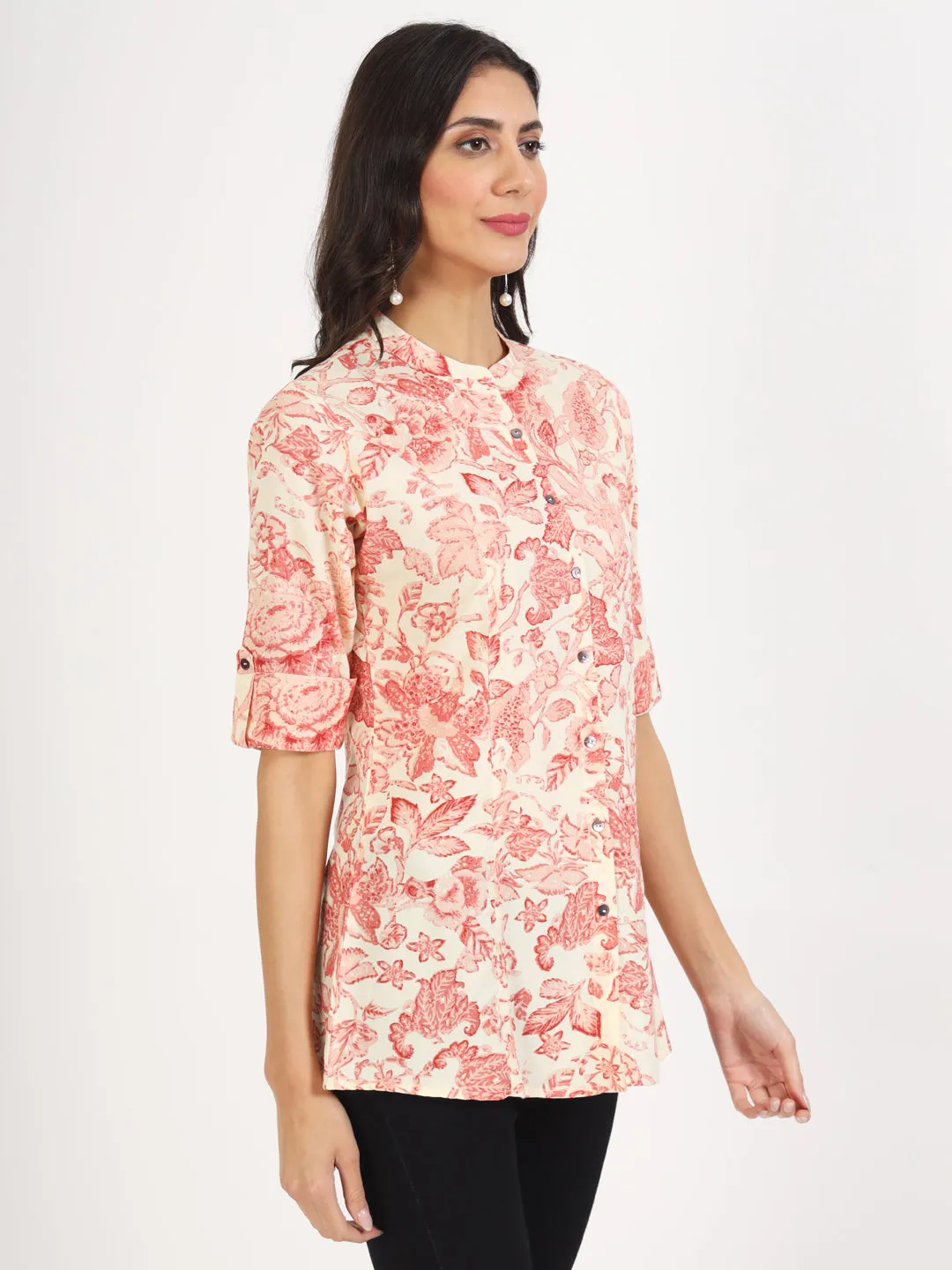 Jashvi Cream Floral Printed Rayon Top