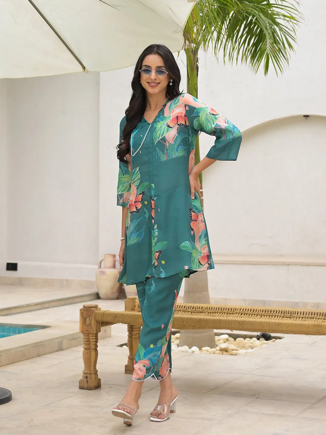 Jashvi Dark Green Digital Printed Muslin Co-ord set