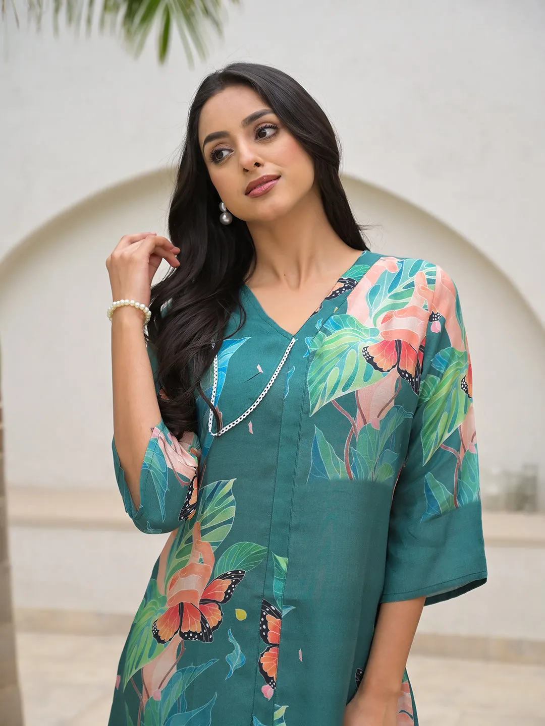 Jashvi Dark Green Digital Printed Muslin Co-ord set