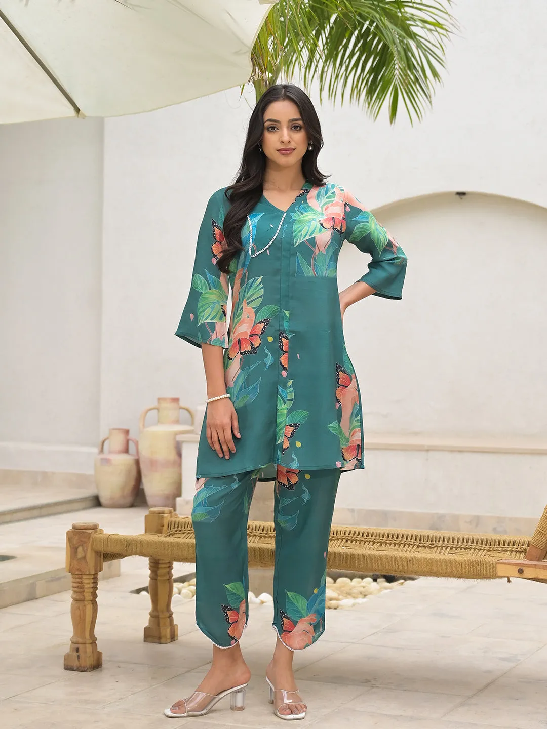 Jashvi Dark Green Digital Printed Muslin Co-ord set