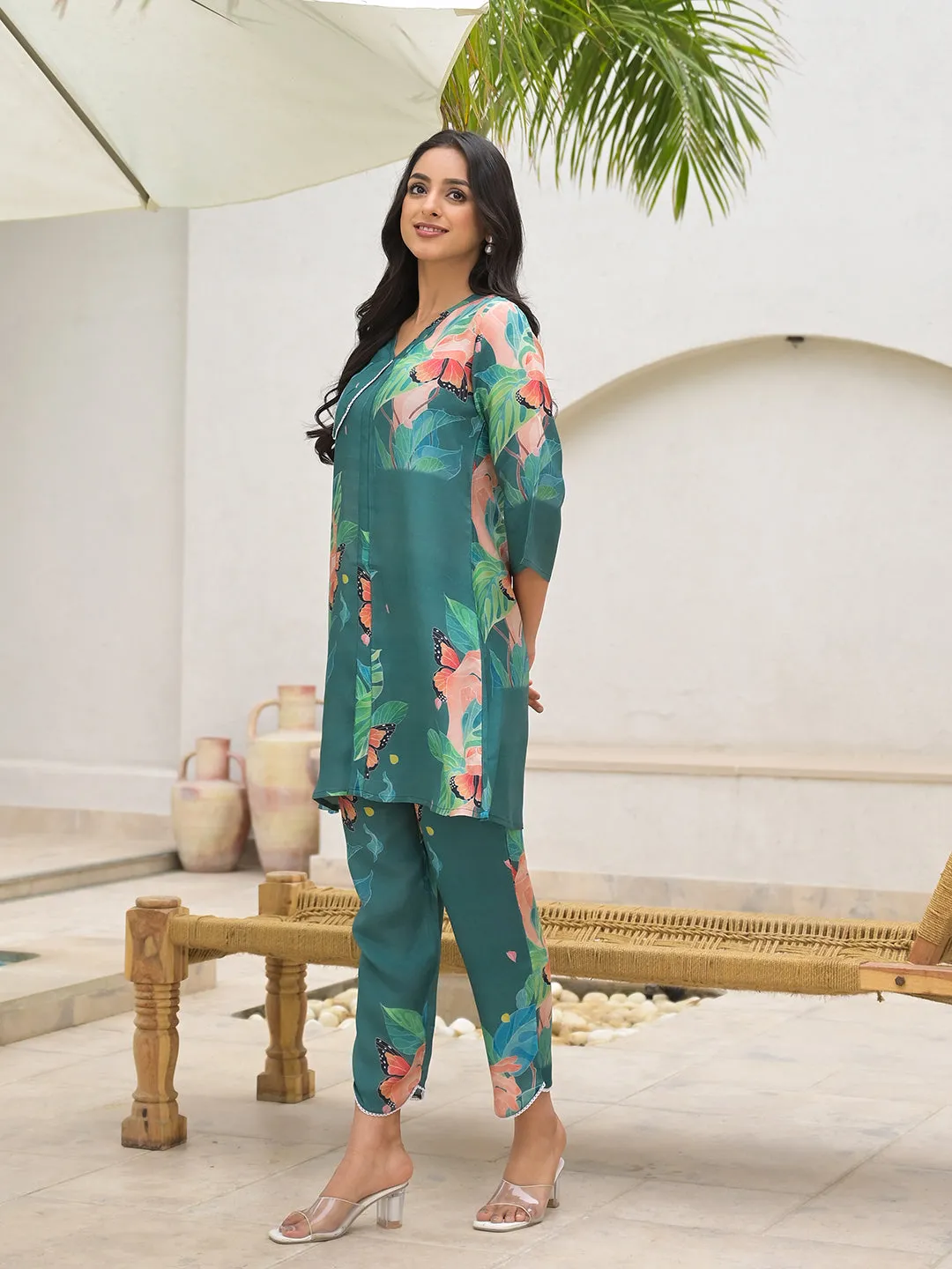 Jashvi Dark Green Digital Printed Muslin Co-ord set