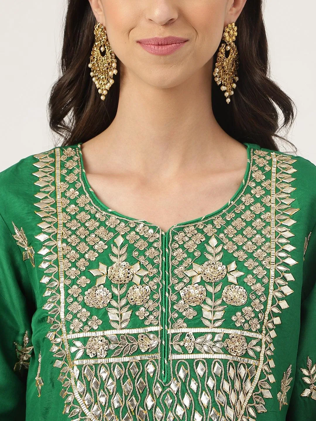 Jashvi Dark Green russian silk Hand embroidery Kurta Sharara with Organza dupatta