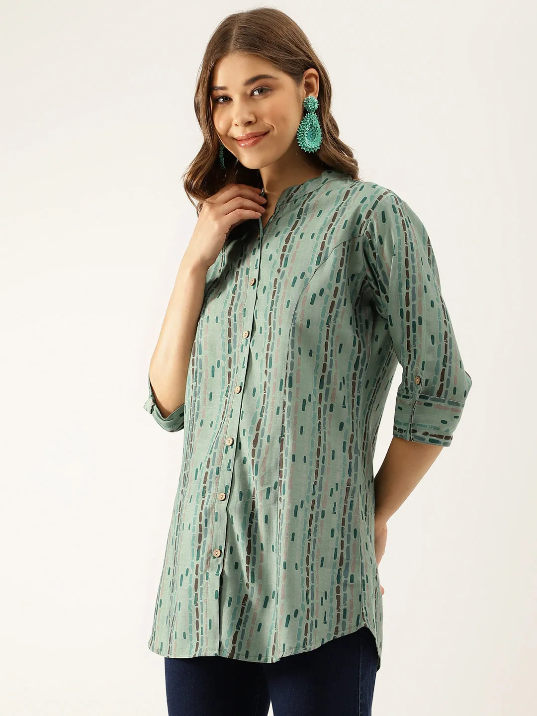 Jashvi Green Printed Modal Chanderi Regular Fit Top