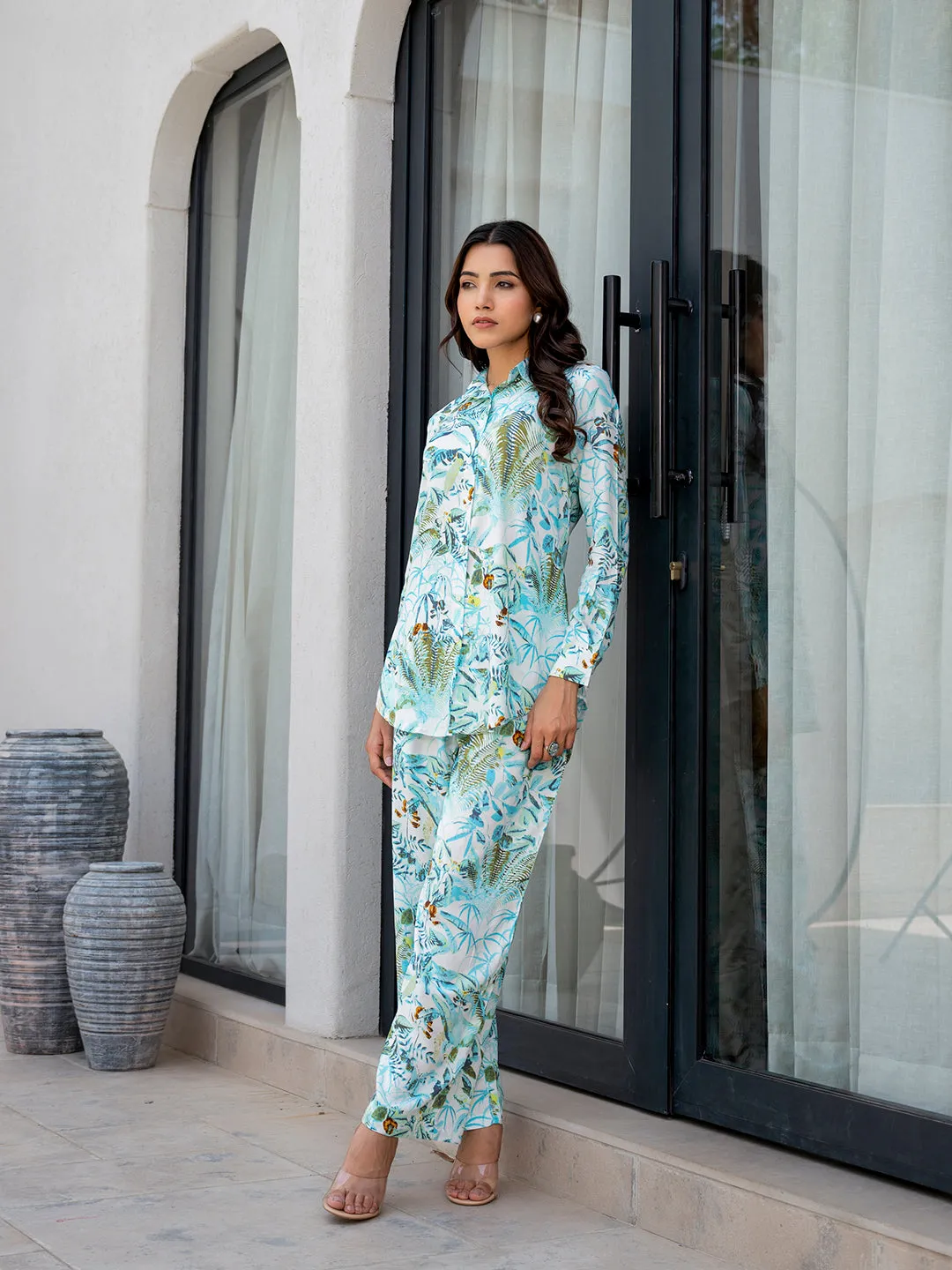 Jashvi Sky Blue Floral Printed Rayon Co-ord Set