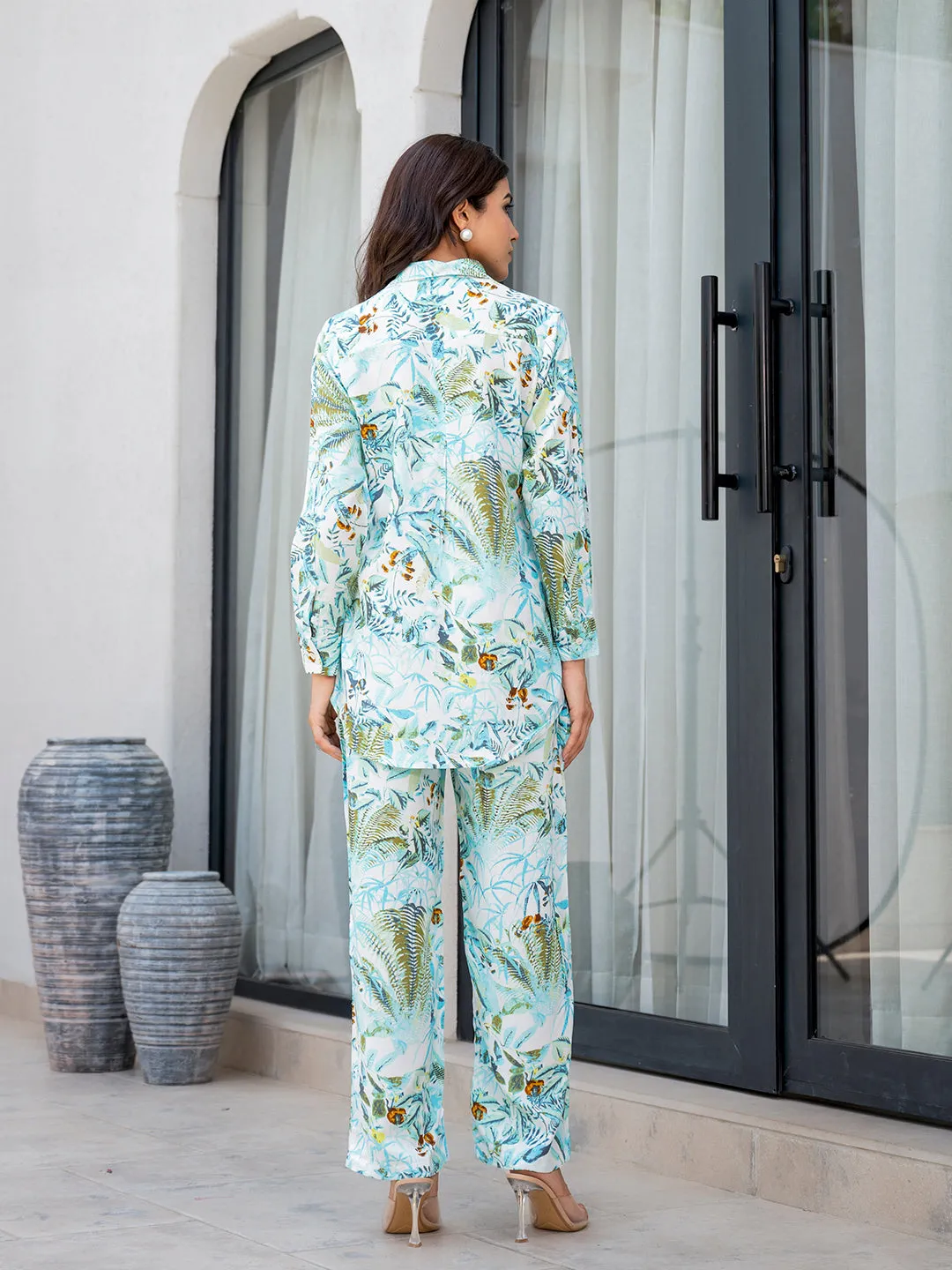 Jashvi Sky Blue Floral Printed Rayon Co-ord Set