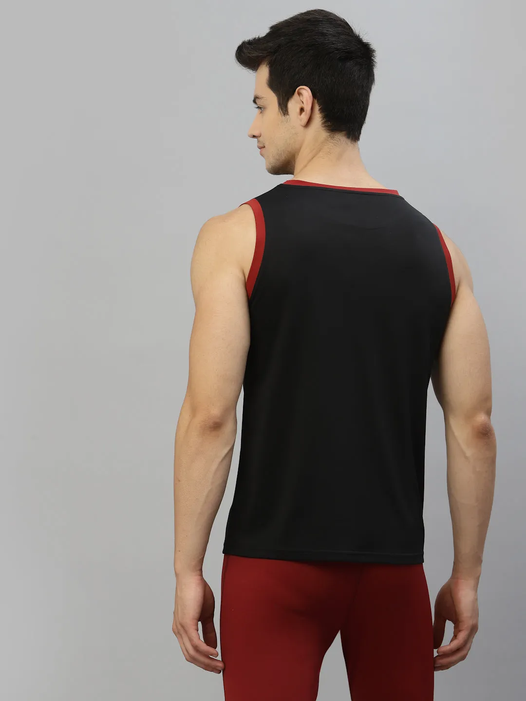 JUMP USA Men Black & Red Printed Polyester Sleeveless Tank T-shirt