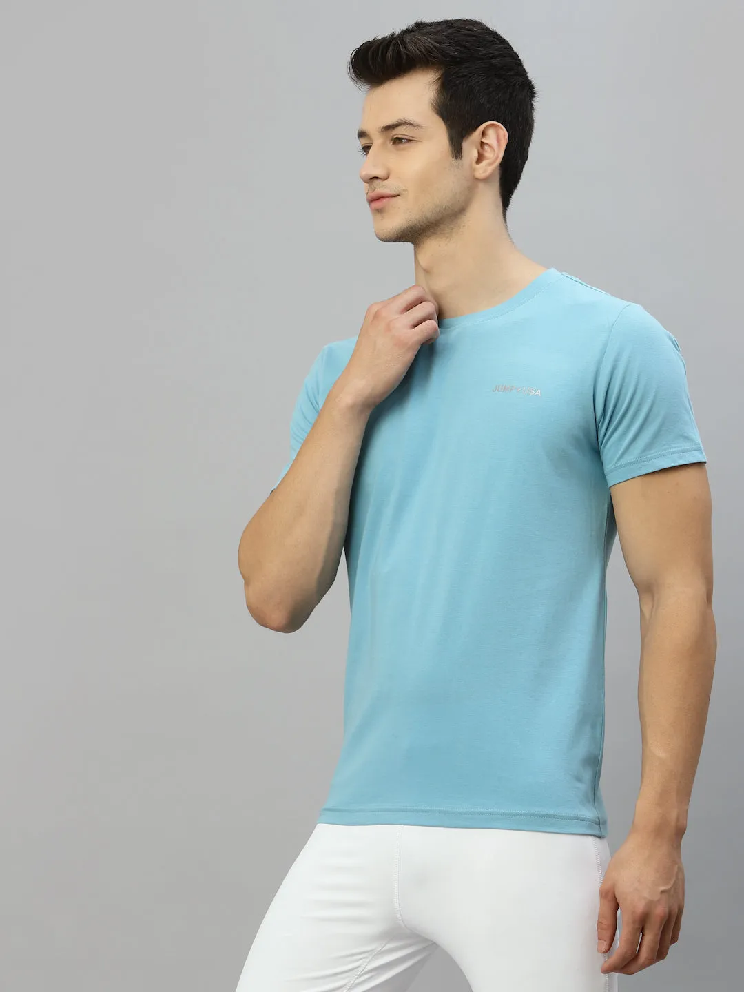 JUMP USA Ultralyte Men Sky Blue Pure Cotton Running Rapid Dry T-Shirt