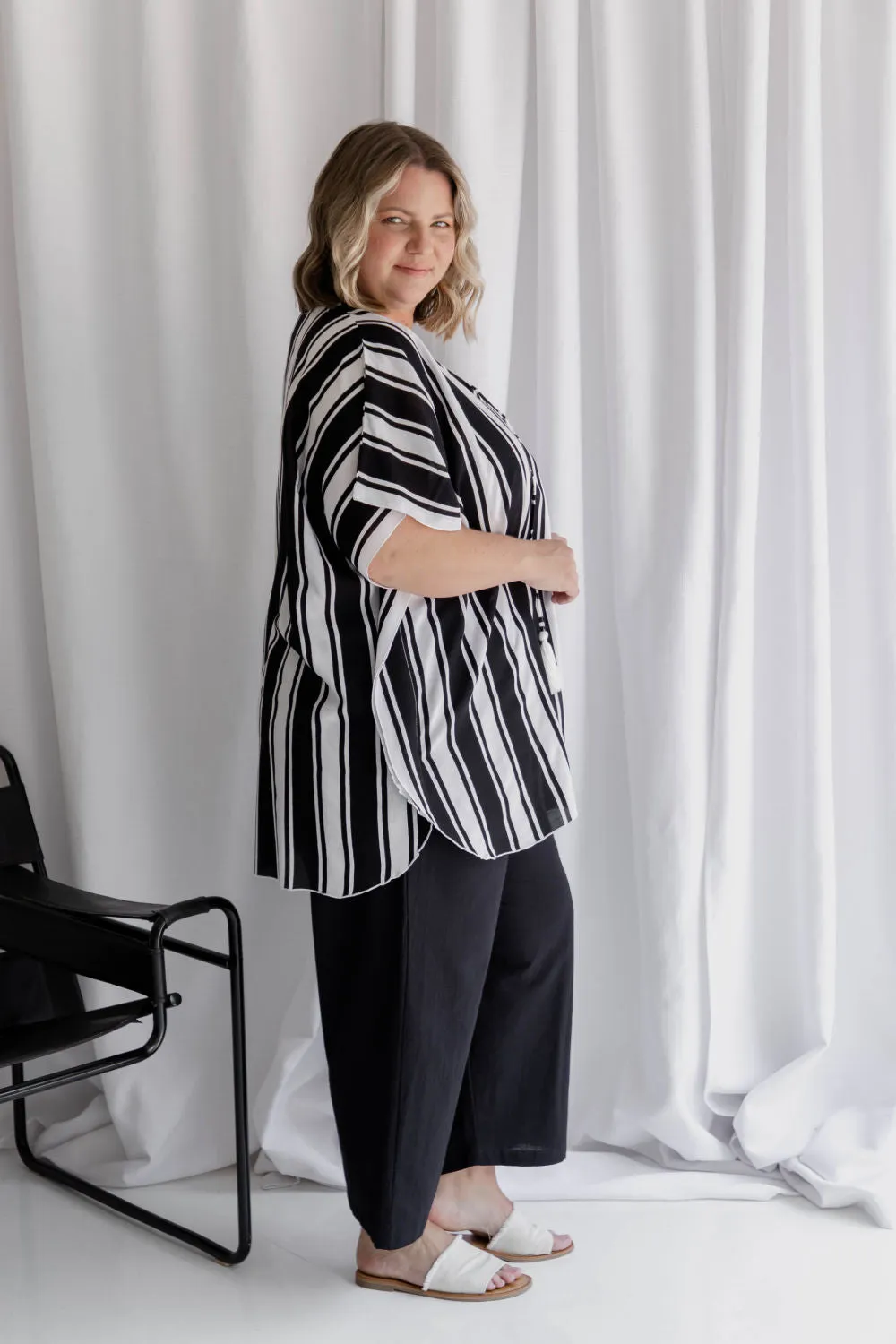 Kaftan Top - Black and White Stripe