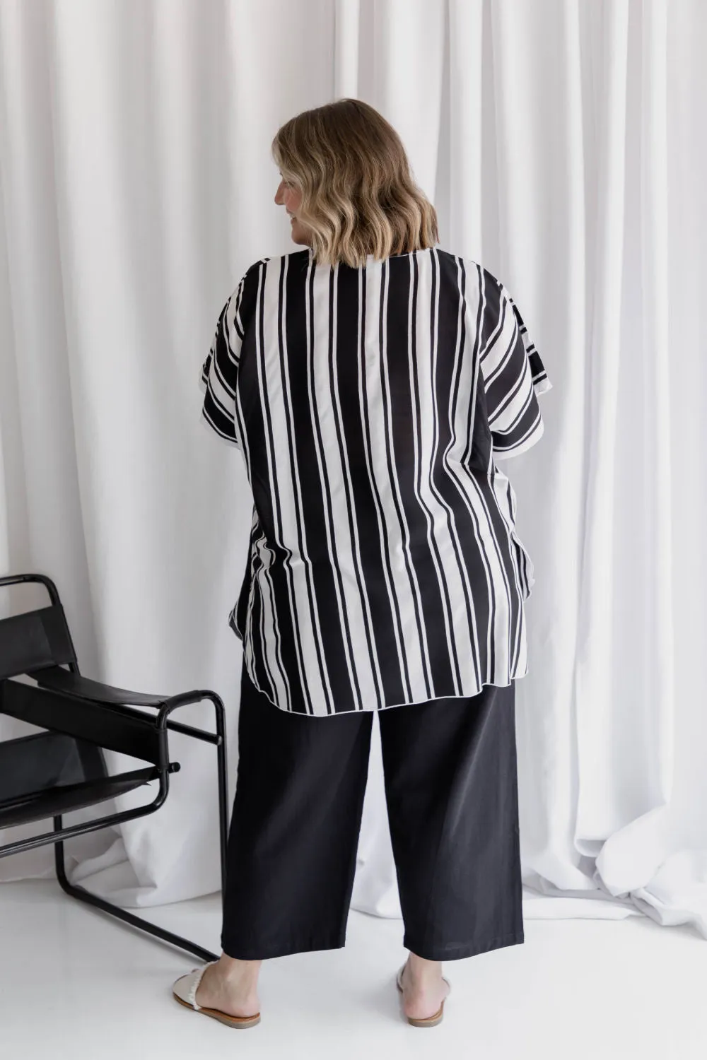 Kaftan Top - Black and White Stripe