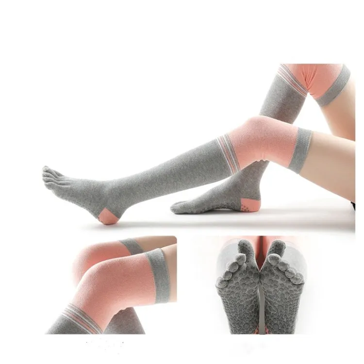 Ladies Over The Knee Yoga Socks Winter Warm Non-Slip Dance Five-Finger Socks, Size: Free Size( Striped Navy)