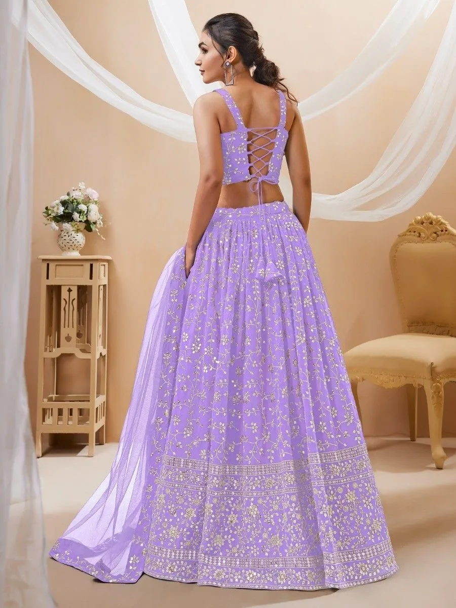 Lavender Sequins Georgette Lehenga Choli With Dupatta