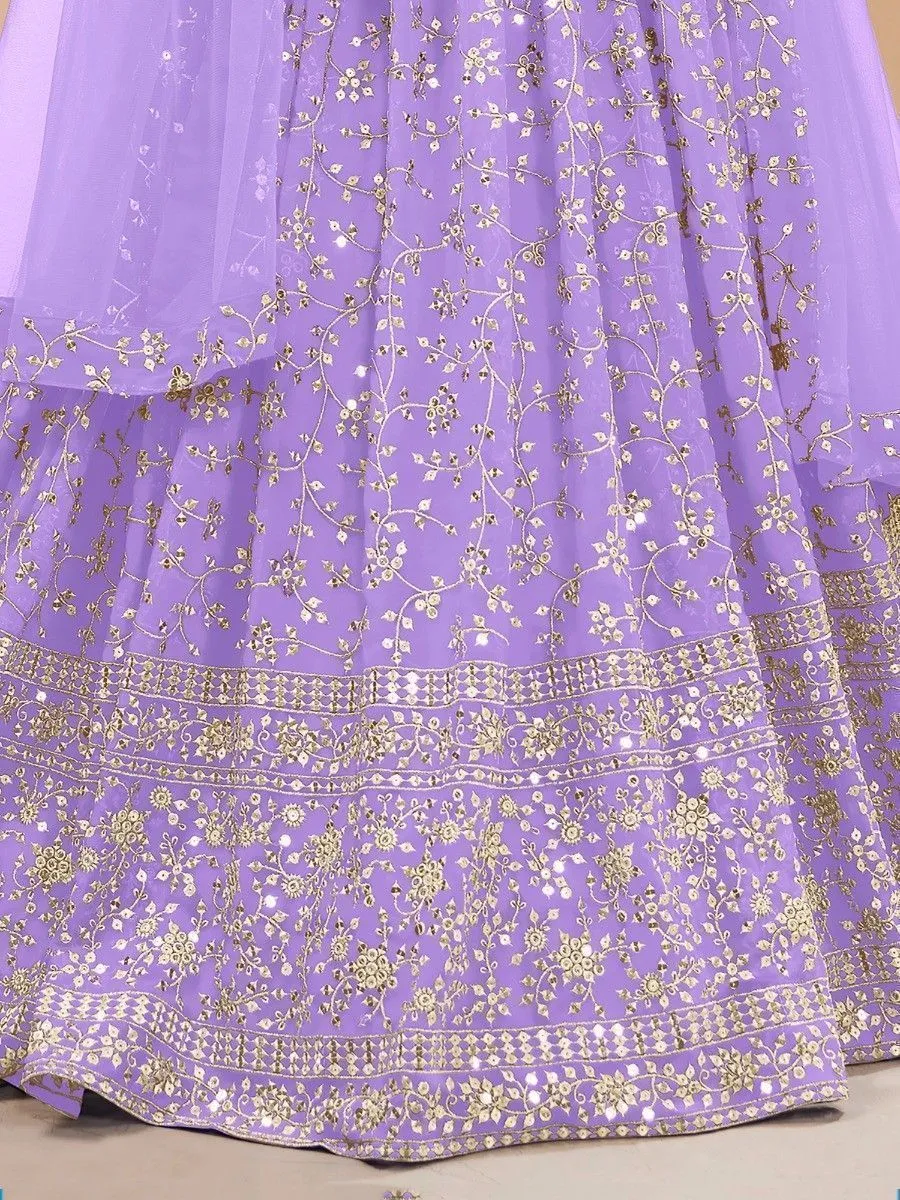 Lavender Sequins Georgette Lehenga Choli With Dupatta