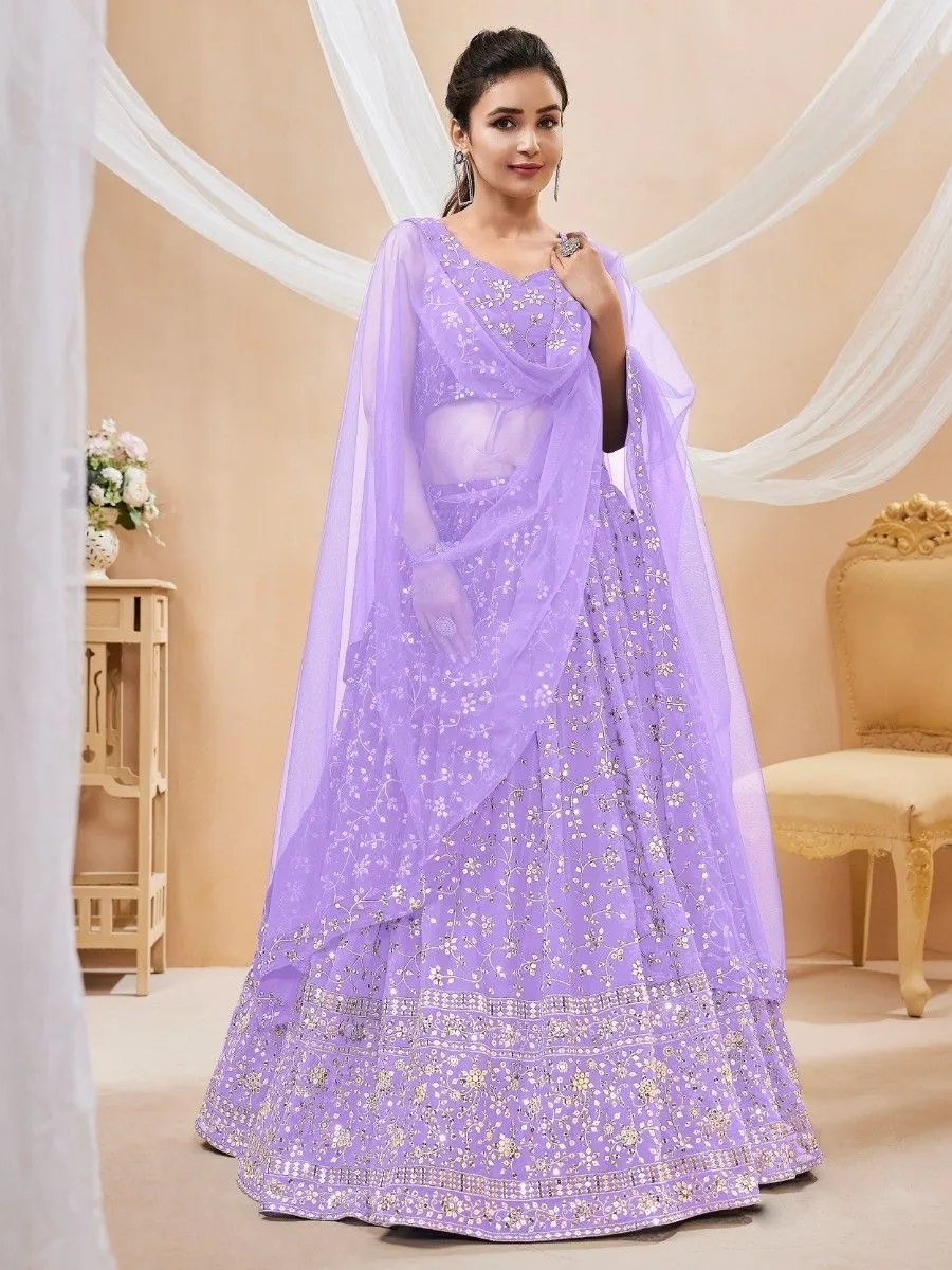 Lavender Sequins Georgette Lehenga Choli With Dupatta