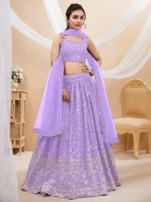 Lavender Sequins Georgette Lehenga Choli With Dupatta