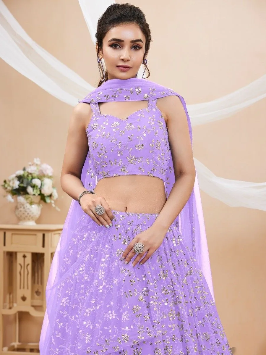 Lavender Sequins Georgette Lehenga Choli With Dupatta