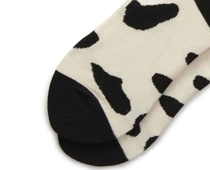 Leopard Dalmatian Black White Cotton Crew Socks