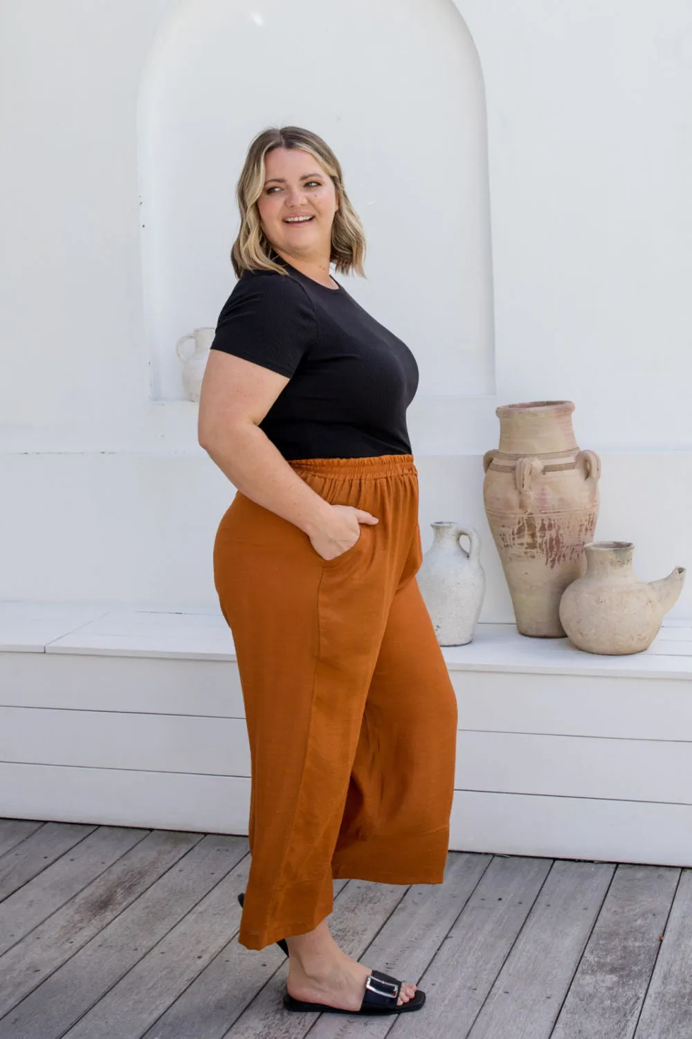 Long Relaxed Fit Pants - Rust