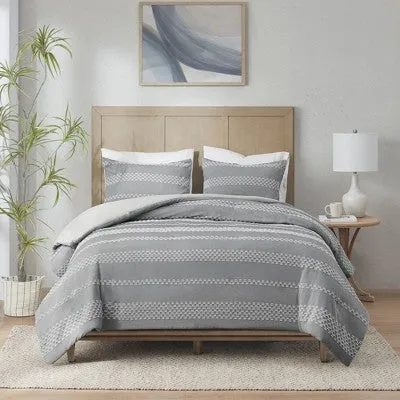 Madison Park 3pc King/California King Knox Clipped Jacquard Duvet Cover Set Gray