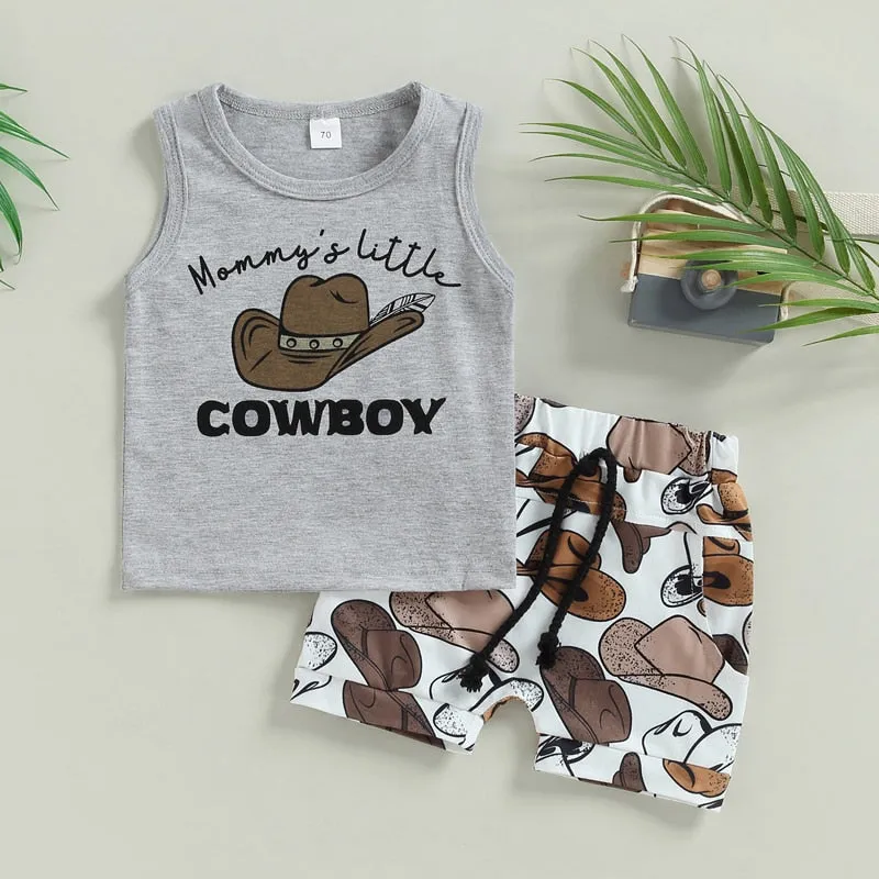 Mamas Little Cowboy - Cowboy Hat , Sleeveless Tank Top  Shorts Casual Sets