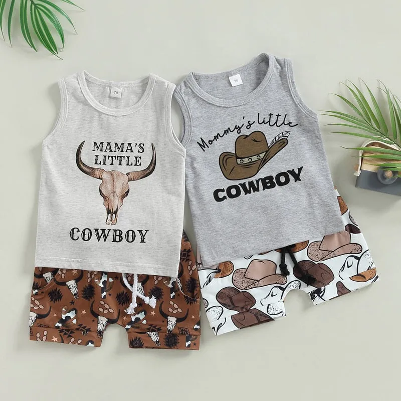 Mamas Little Cowboy - Cowboy Hat , Sleeveless Tank Top  Shorts Casual Sets