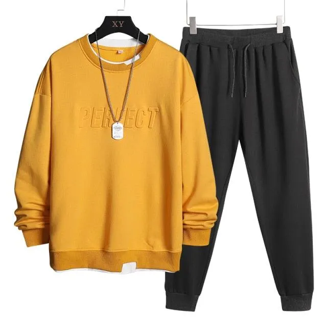 Men Casual Sweatshirts Two Piece Set Pullover Hoodies with Pants Plus Size