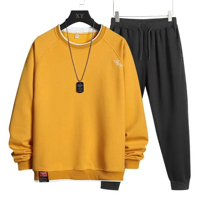 Men Casual Sweatshirts Two Piece Set Pullover Hoodies with Pants Plus Size