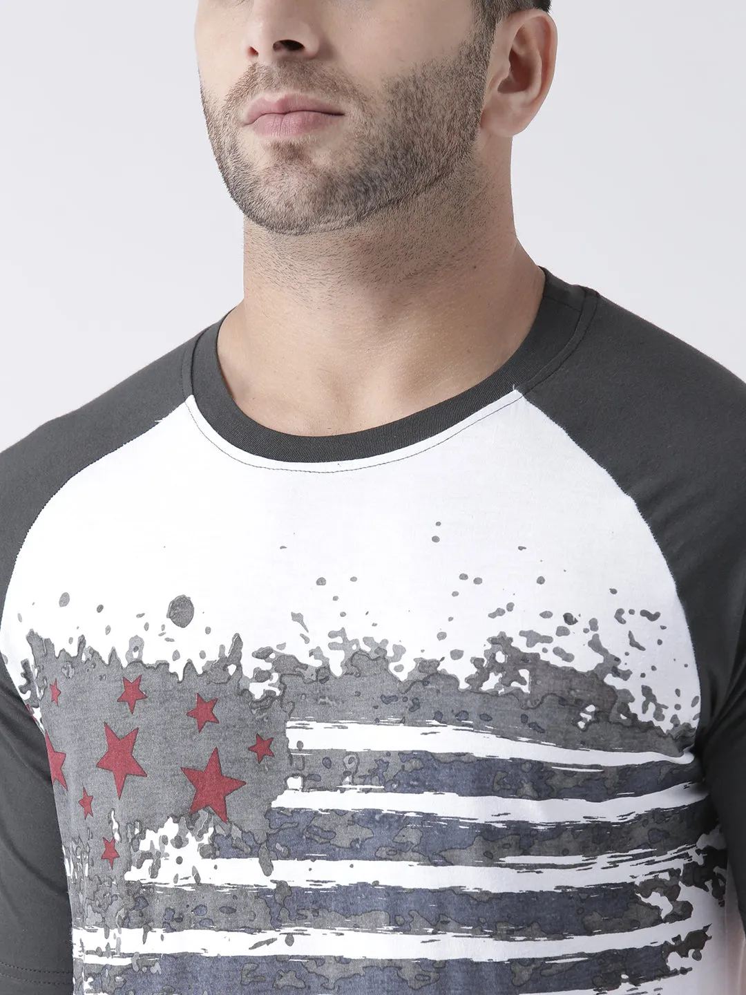 Men White and Charcoal Round Neck Tshirt