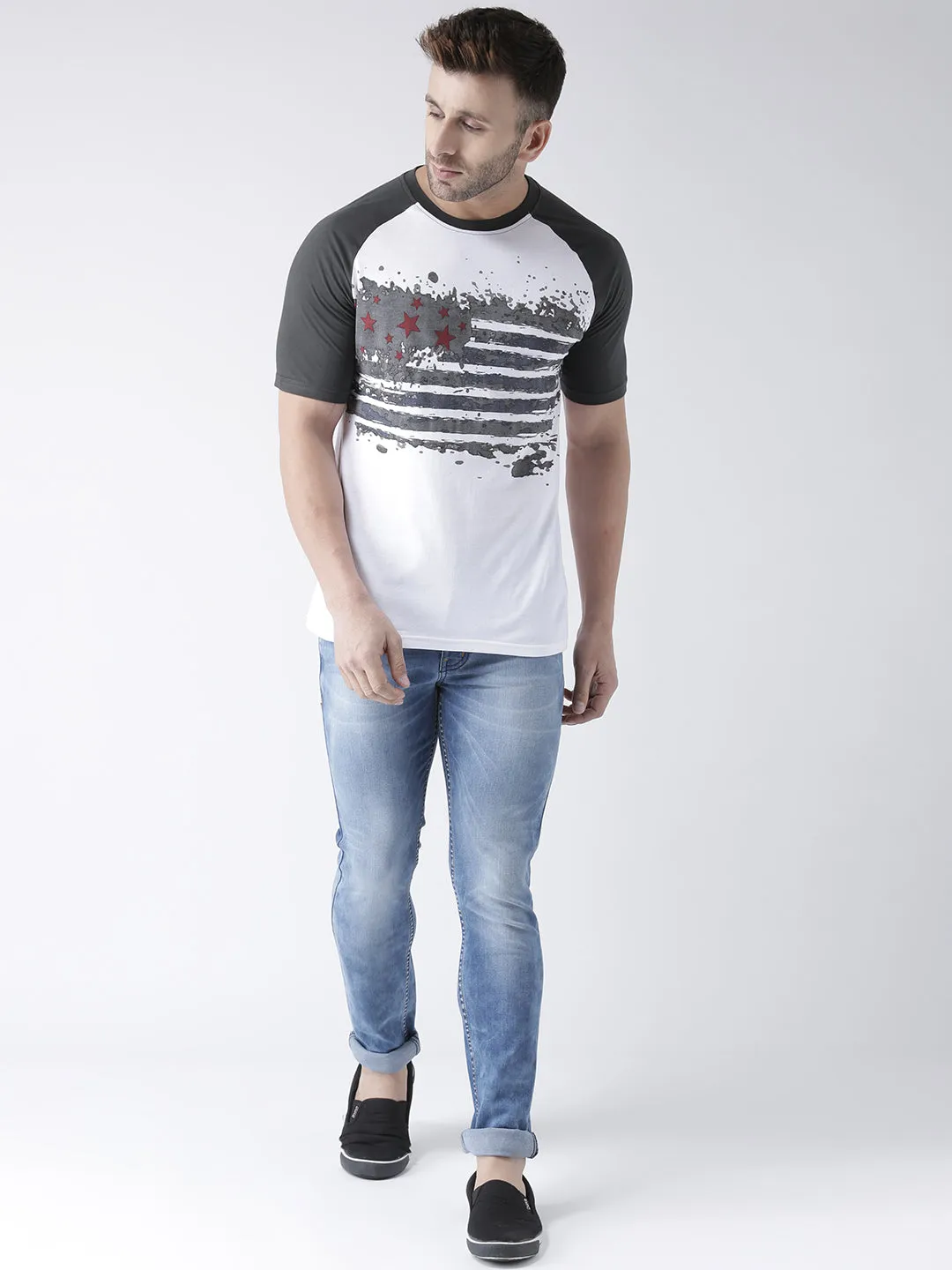 Men White and Charcoal Round Neck Tshirt