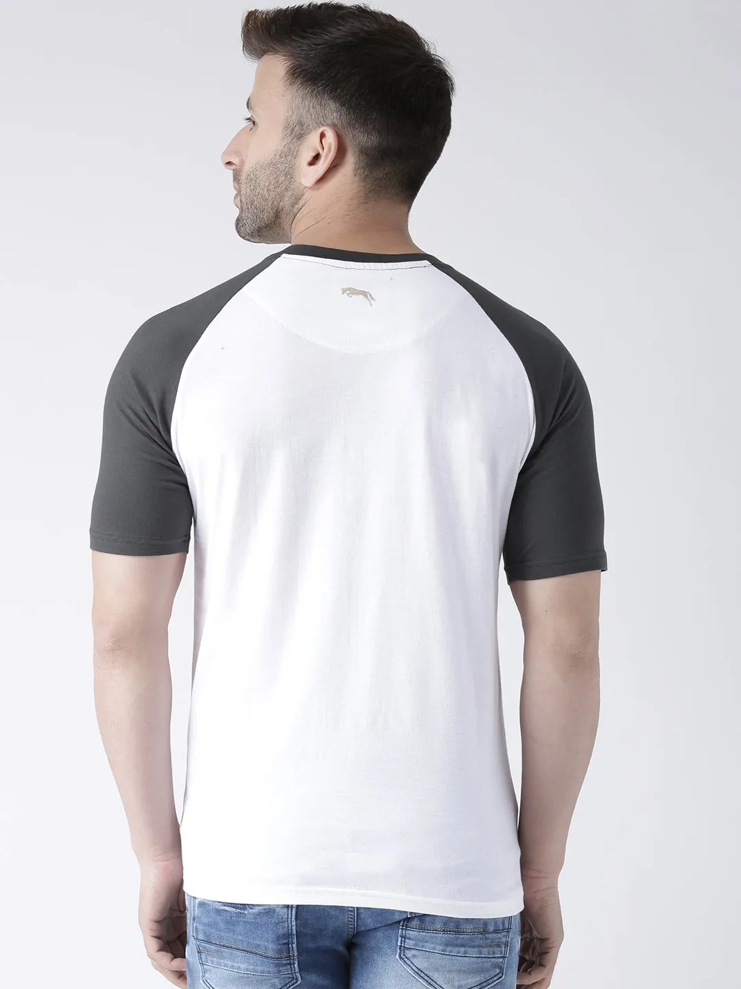 Men White and Charcoal Round Neck Tshirt