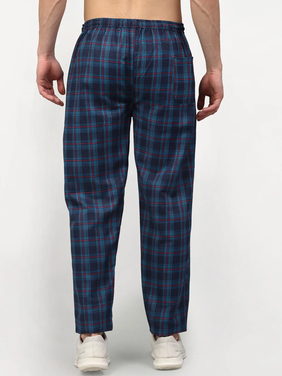 Men's Blue Cotton Checked Track Pants ( JOG 018Blue ) - Jainish