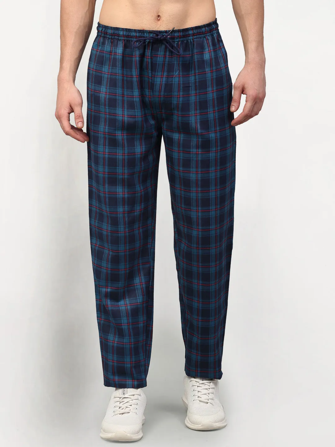 Men's Blue Cotton Checked Track Pants ( JOG 018Blue ) - Jainish