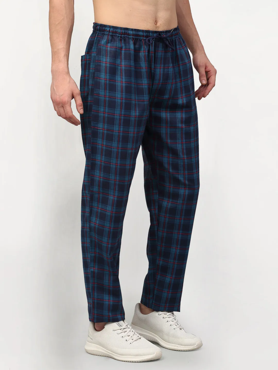 Men's Blue Cotton Checked Track Pants ( JOG 018Blue ) - Jainish