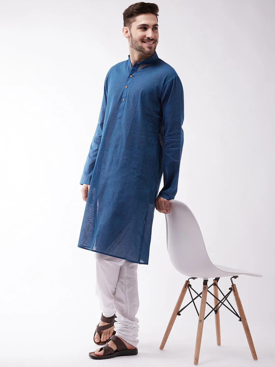 Men's Blue Pure Cotton Kurta - Vastramay