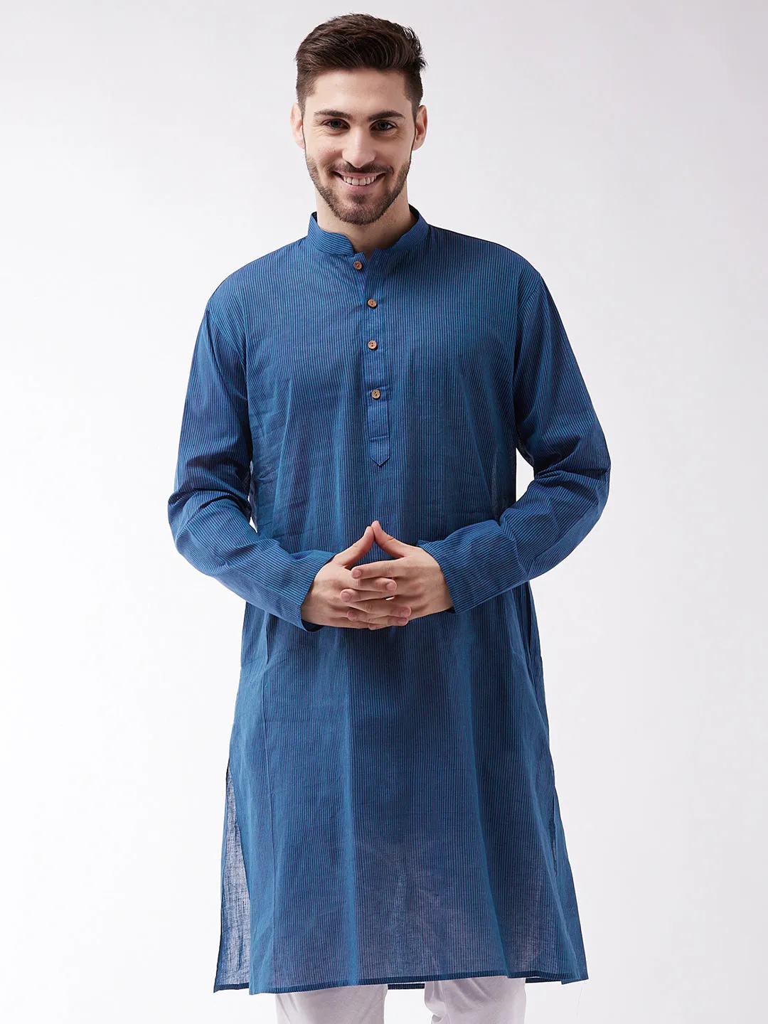 Men's Blue Pure Cotton Kurta - Vastramay