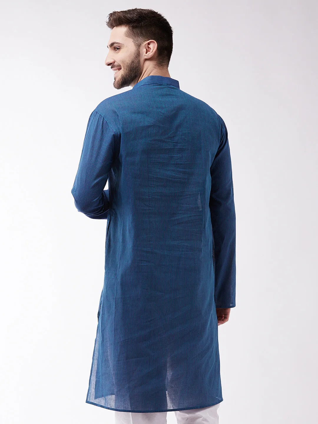 Men's Blue Pure Cotton Kurta - Vastramay